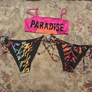 SEAQUEEN SWIM Pink Paradise Bikini Set with Tiger Print Bottoms